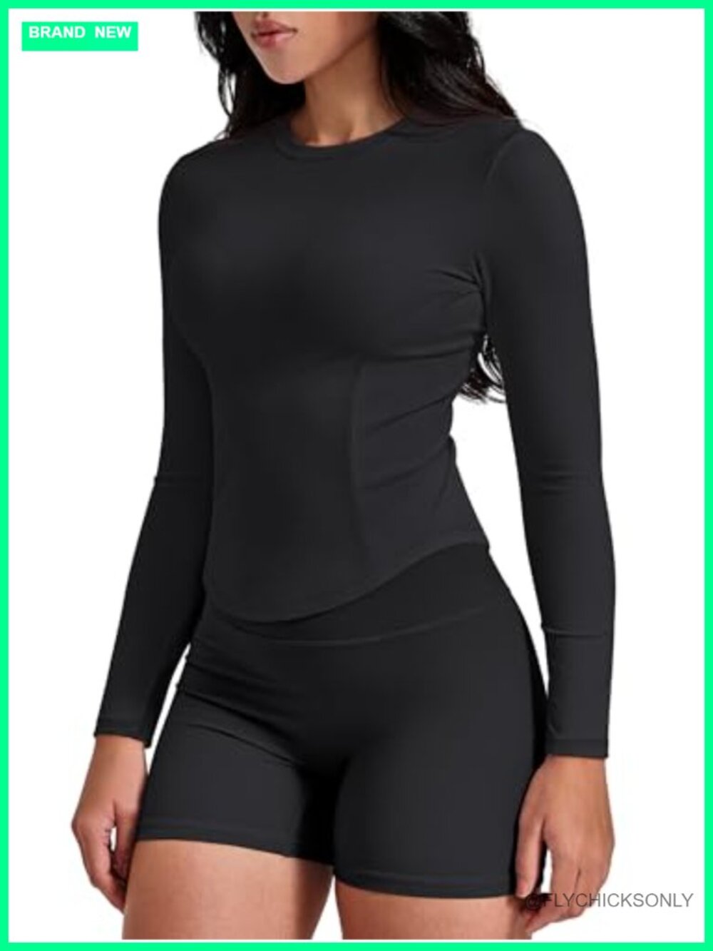 Cropped Long Sleeve Workout Top Slim Fit Crew Neck Yoga Gym Shirt